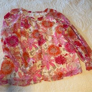 Sheer Floral Blouse in Pink & Orange